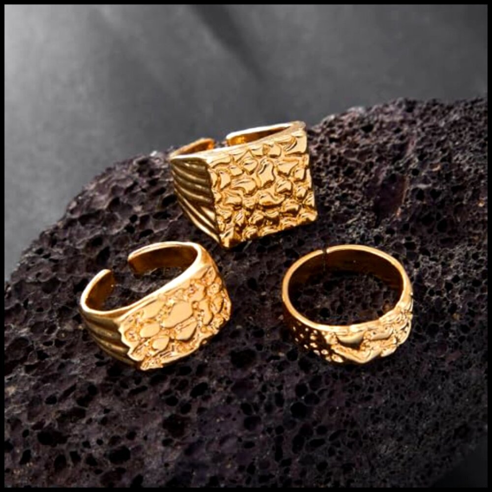Gold Stackable Knuckle Rings Set, Hammered Geomet… - image 6